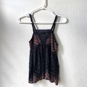 Black and brown Tank Top with Lace V-Neck